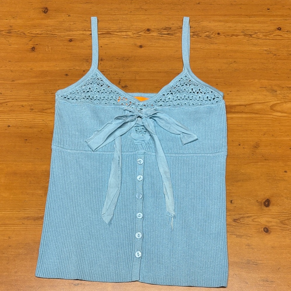 Cynthia‎ Steffe Blue Crochet-Detail Camisole/Tank Top